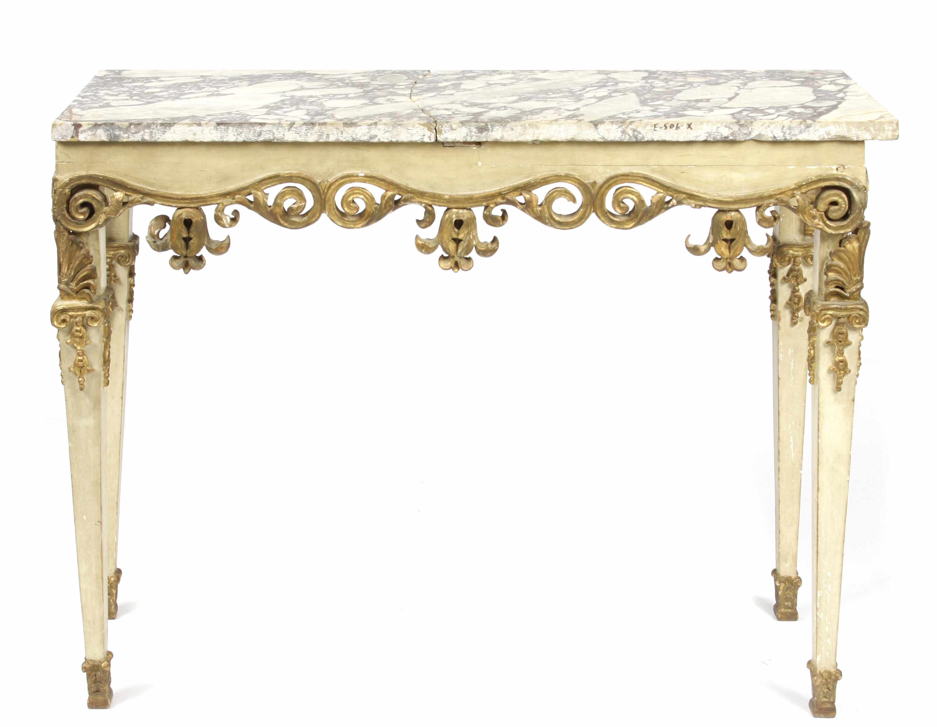 Appraisal: An Italian Neoclassical style paint decorated and parcel gilt console