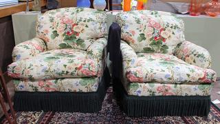 Appraisal: lot of Moderne chintz upholstered club chairs lot of Moderne