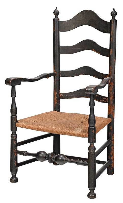 Appraisal: Early Delaware Valley Ladderback Armchair th century in old dry