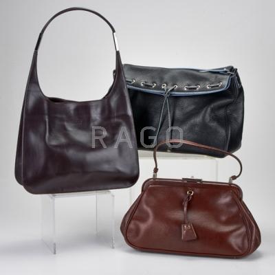 Appraisal: THREE DESIGNER DAY BAGS Gucci ultra slim tote of dark