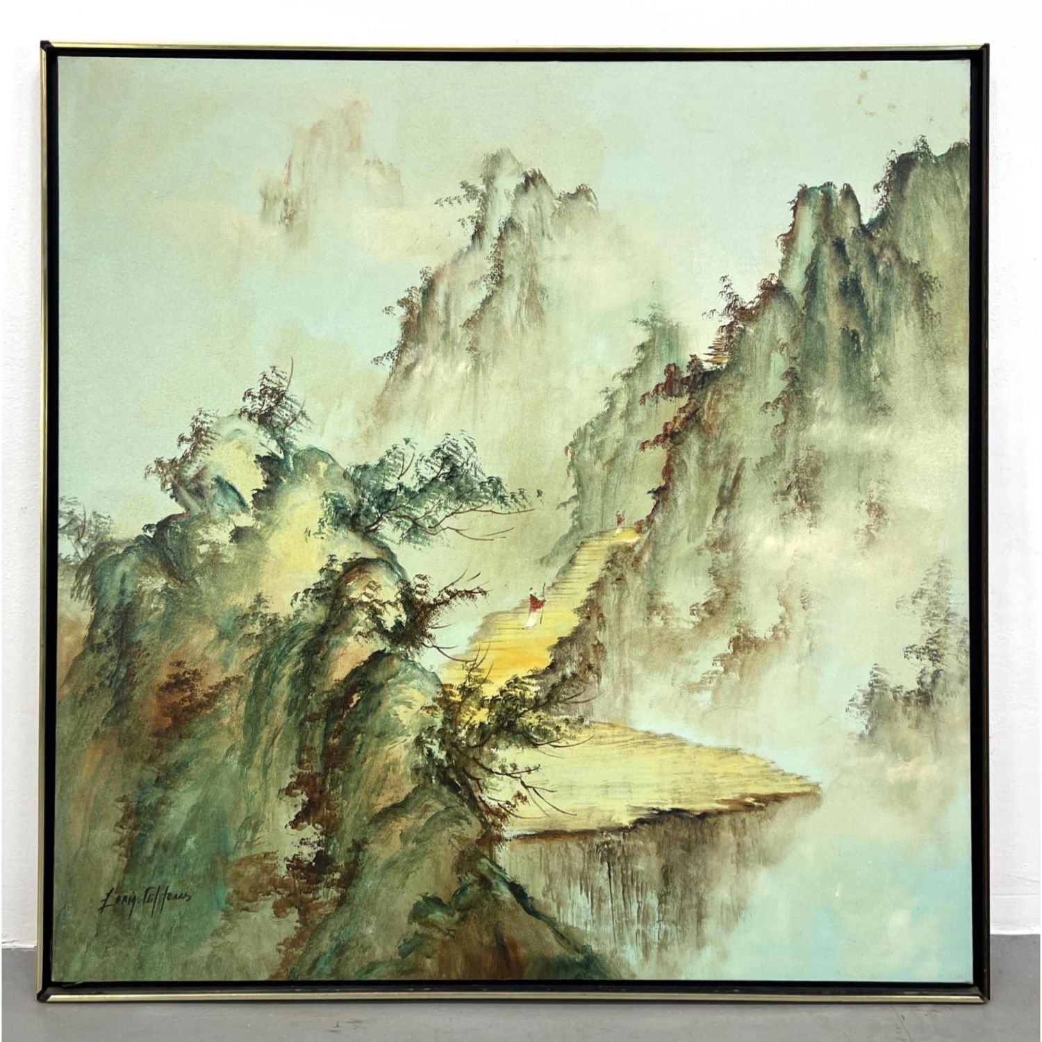 Appraisal: Illegibly signed Japanese Painting on Canvas of forest steps Artist