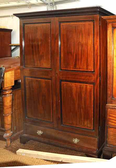 Appraisal: AN EARLY TH CENTURY MAHOGANY AND BOXWOOD INLAID WARDROBE the