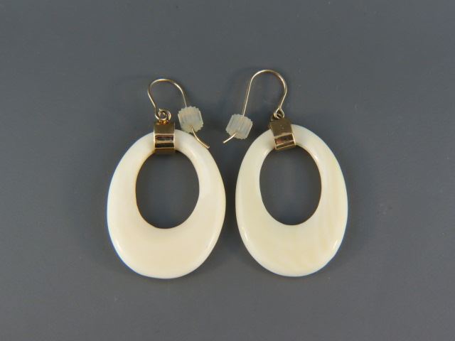 Appraisal: Ivory and k Gold Earrings wire style with oval loops