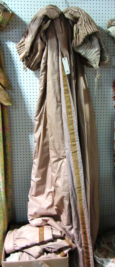 Appraisal: Two pairs of salmon coloured curtains lined and interlined with