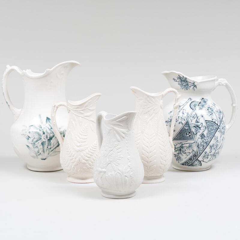 Appraisal: Group of Five English Porcelain Pitchers Comprising A transferware pitcher