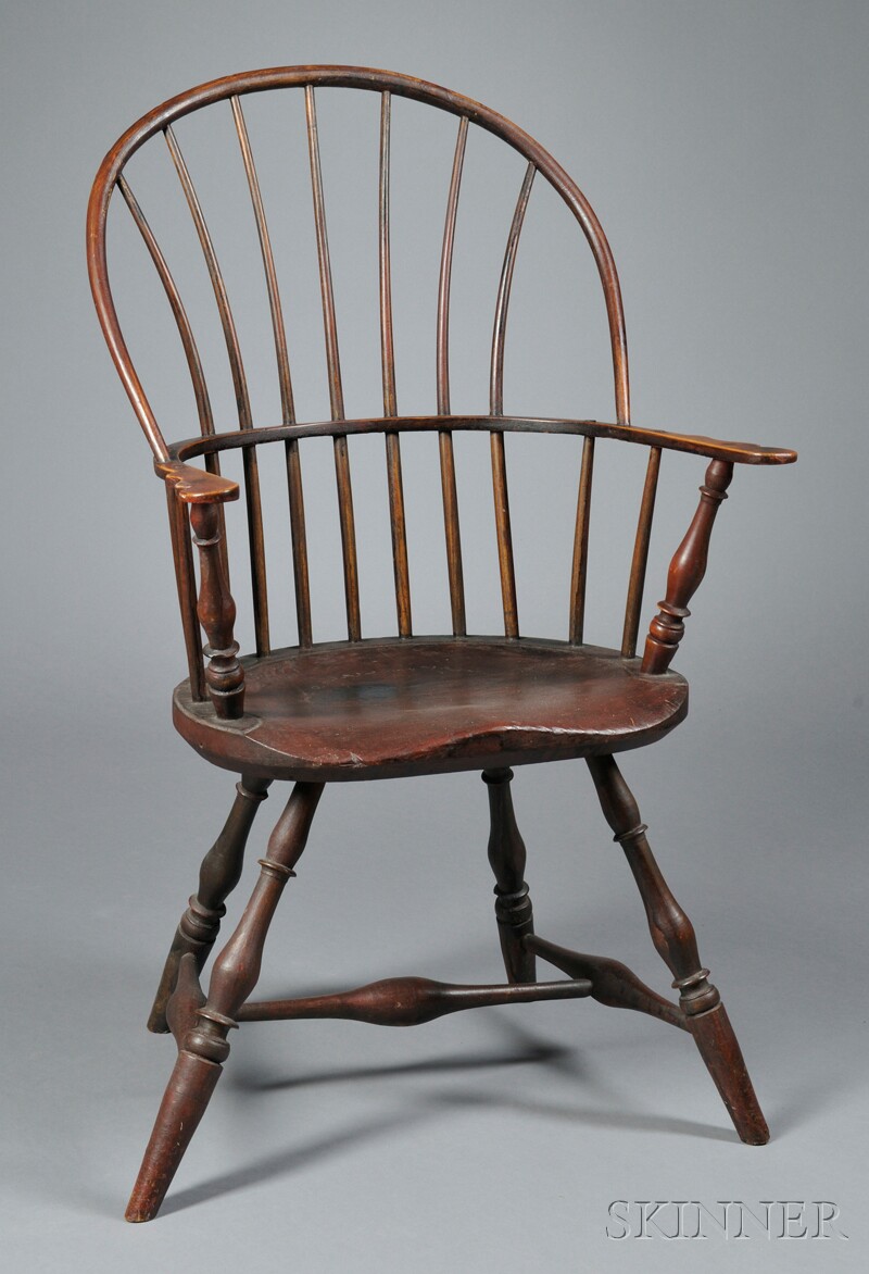 Appraisal: Red-painted Sack-back Windsor Chair probably Boston - with seven spindles