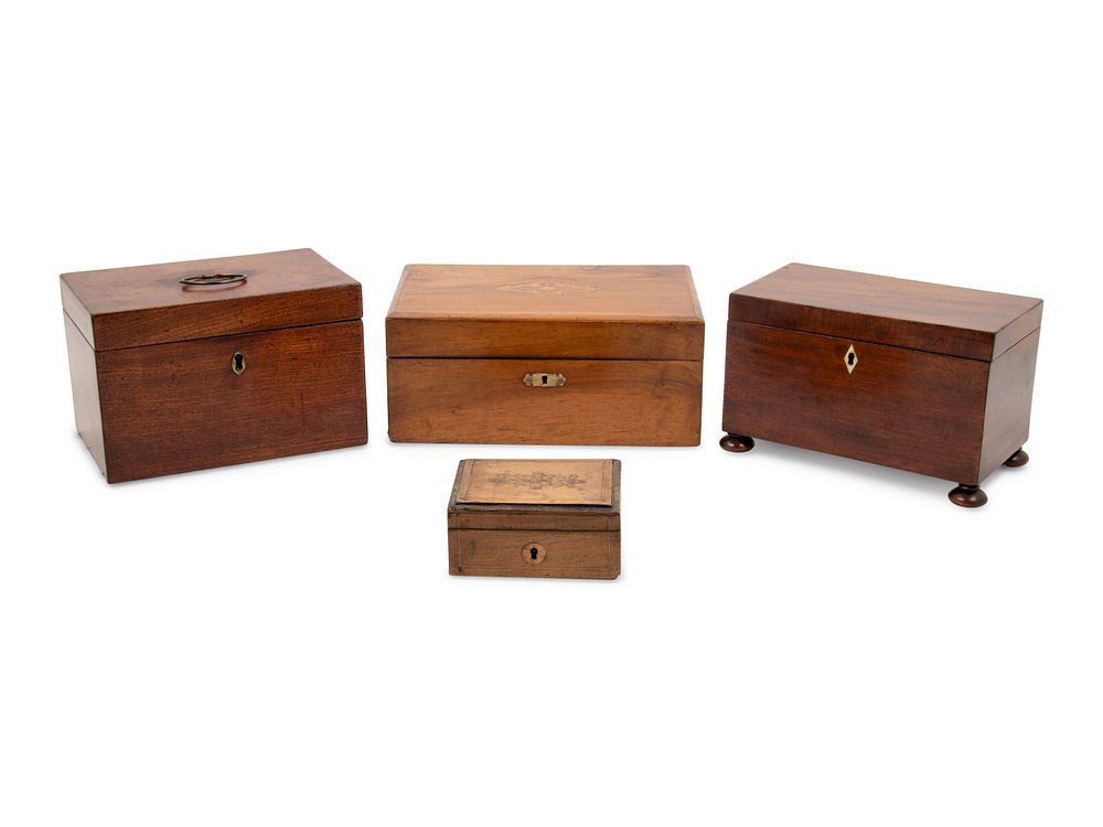 Appraisal: A Group of Three Tea Caddies and a Lap Desk