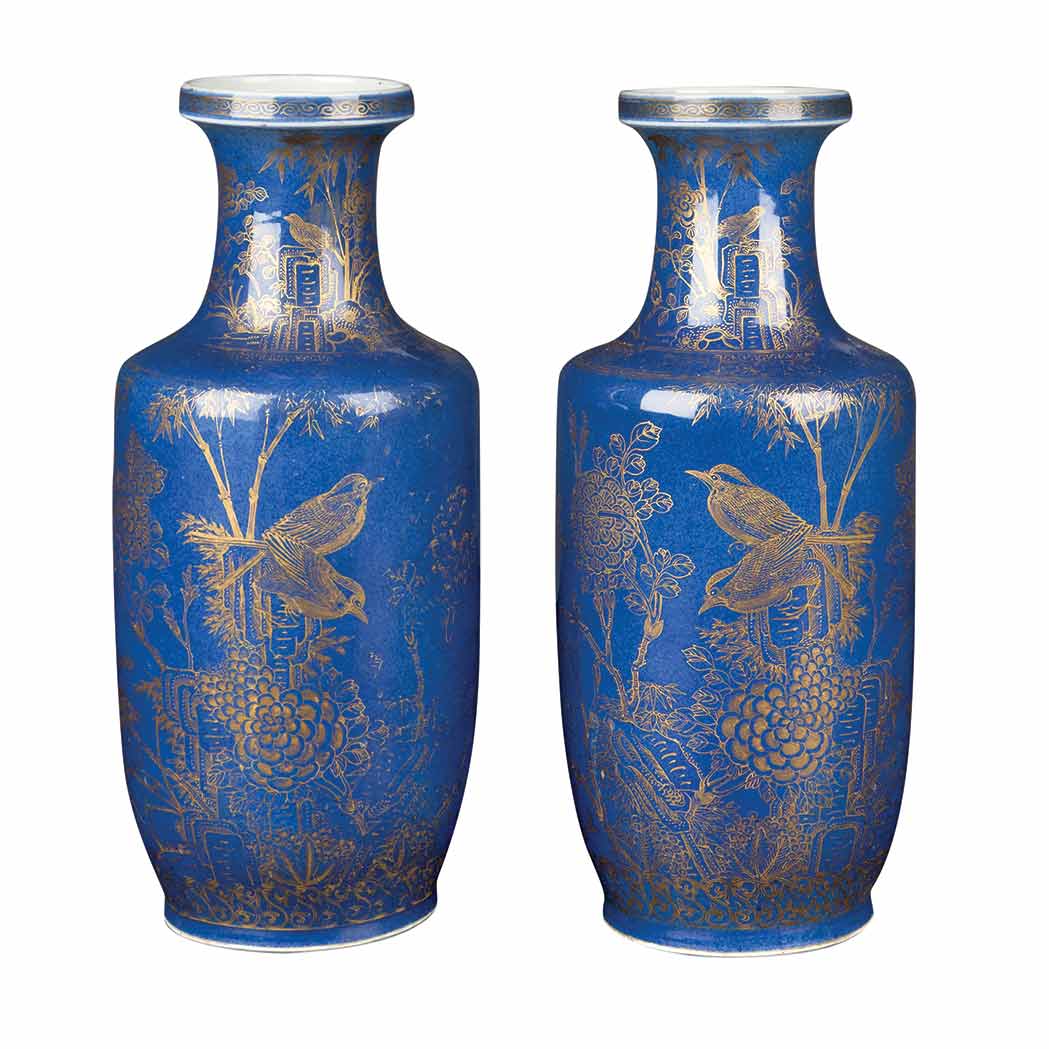 Appraisal: Pair of Chinese Gilt and Powder Blue Glazed Vases th