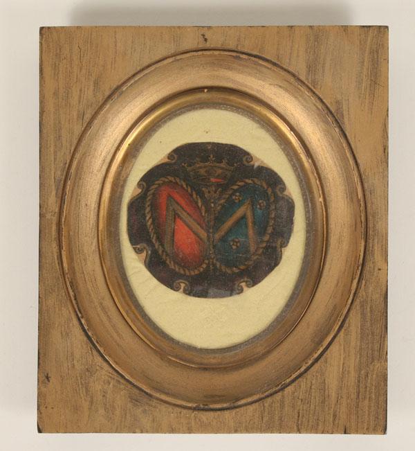 Appraisal: th century watercolor with coat-of-arms and lion supports along with