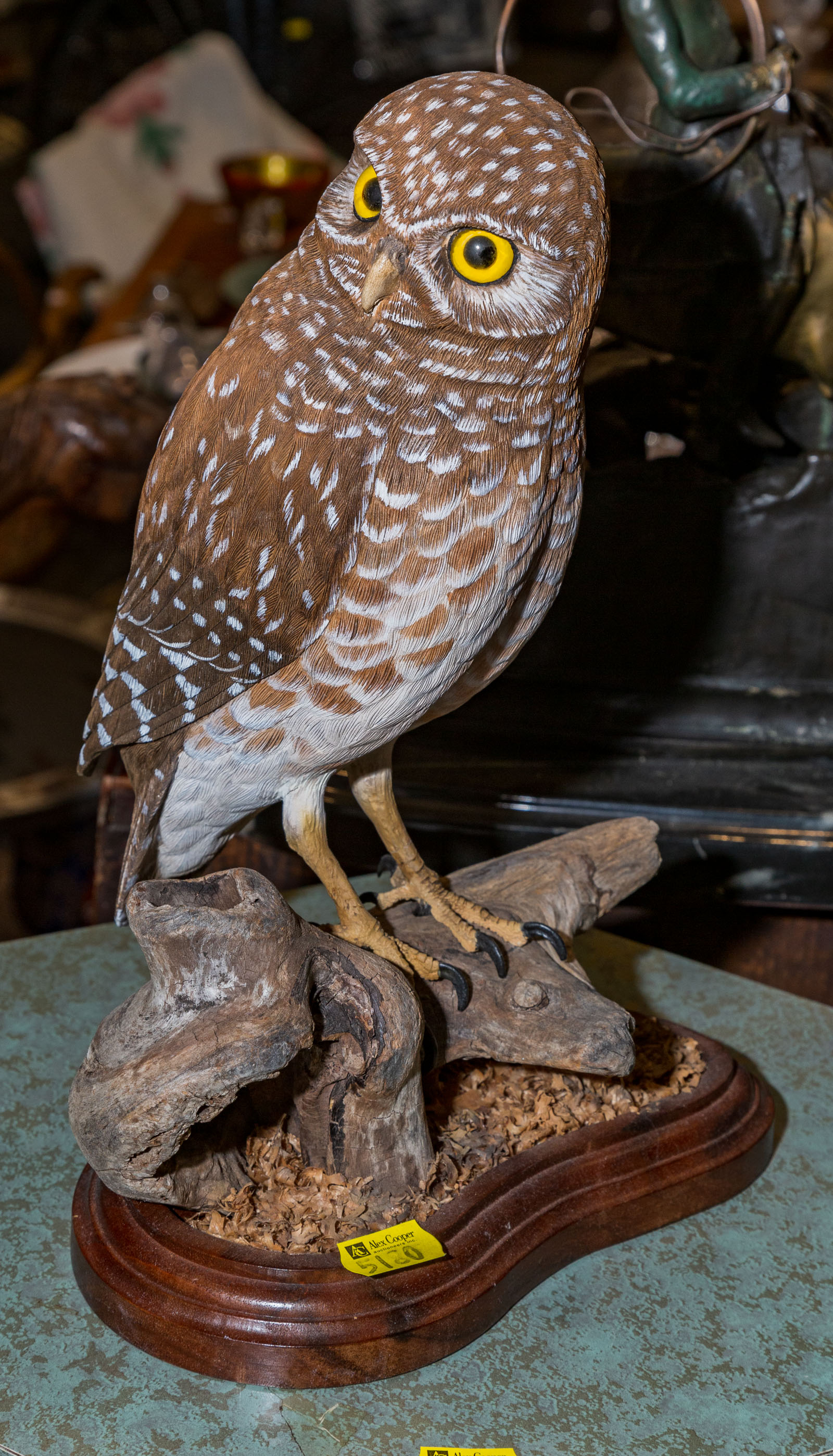 Appraisal: CARVED PAINTED WOOD OWL Signed Lu Fisher Queenstown MD late