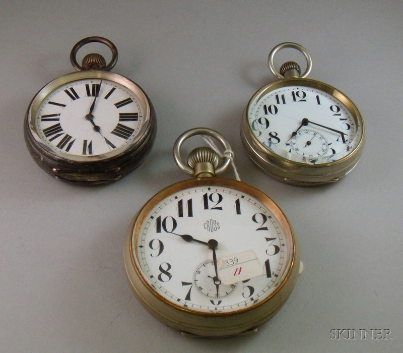 Appraisal: Three Large Open Face Pocket Watches including a Cross example