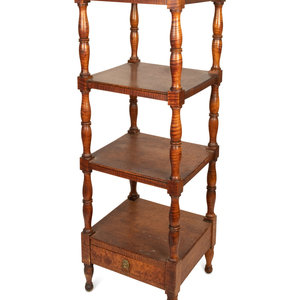 Appraisal: A Federal Turned Tiger Maple Four-Tier What-Not Shelf early th