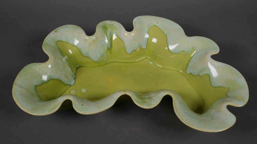 Appraisal: Circa - yellow green glazed flower bowl with scalloped edges