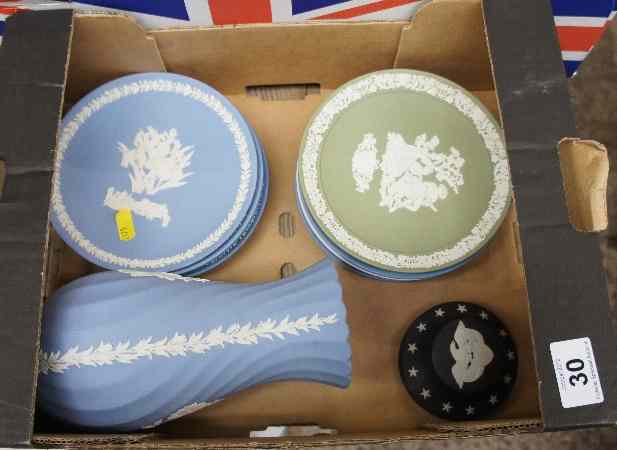 Appraisal: A collection of various Wedgwood jasperware plates vases black and