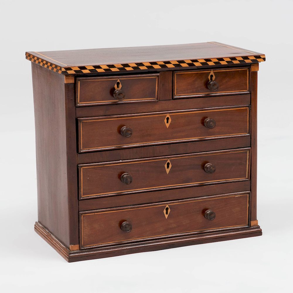 Appraisal: English Inlaid Mahogany Miniature Chest x x in Property from