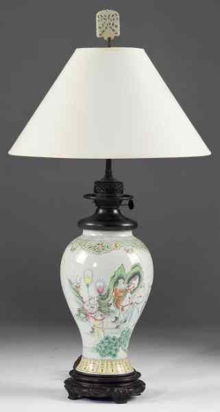 Appraisal: Chinese Famille Rose Vase Table Lamp th century having a