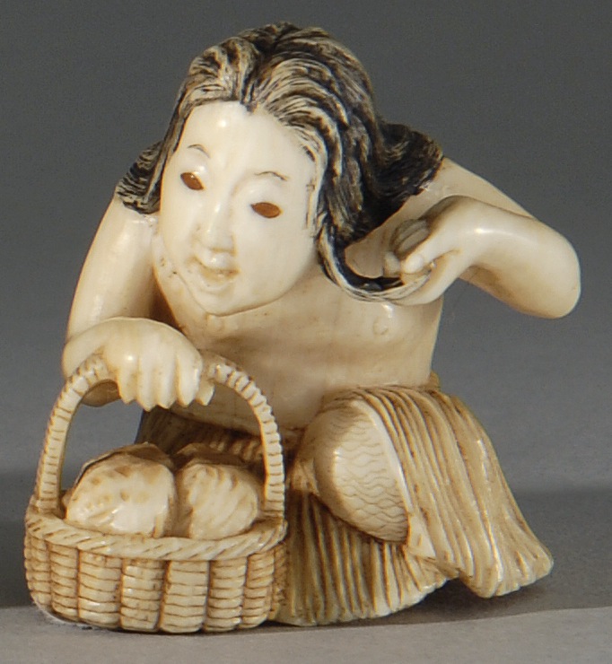 Appraisal: IVORY NETSUKE th CenturyBy Rantei In the form of a