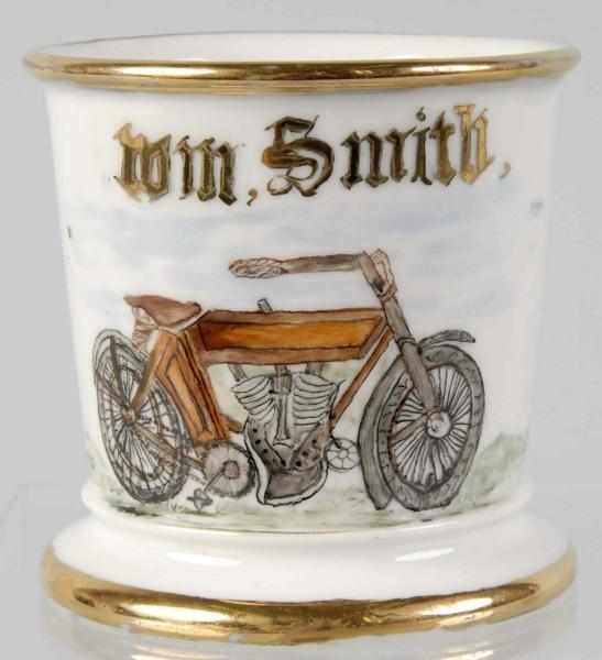 Appraisal: Motorcycle Shaving Mug Description Gilt name Wm Smith Shows a