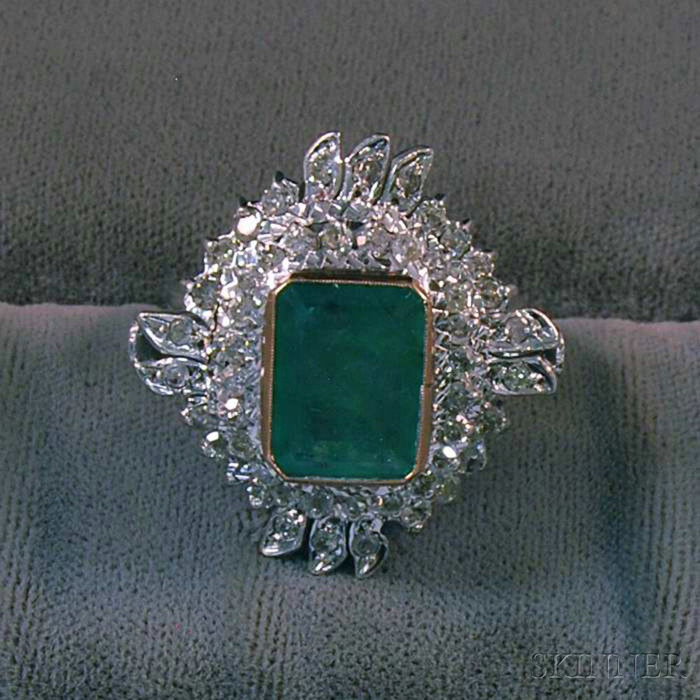 Appraisal: kt White Gold Emerald and Diamond Cocktail Ring the emerald