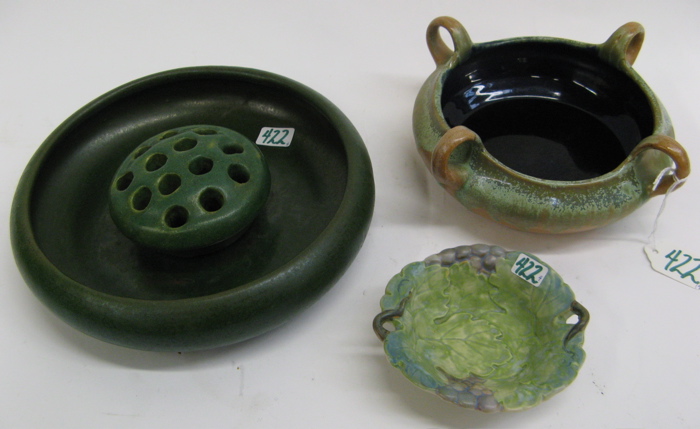 Appraisal: GROUP OF FOUR ART POTTERY PIECES One is a dark