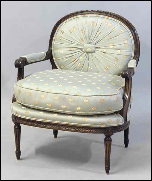 Appraisal: FRENCH UPHOLSTERED WALNUT BERGERE Back height '' Condition No Specific