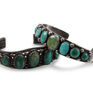 Appraisal: Navajo Silver and Turquoise Cuff Bracelets mid - third quarter