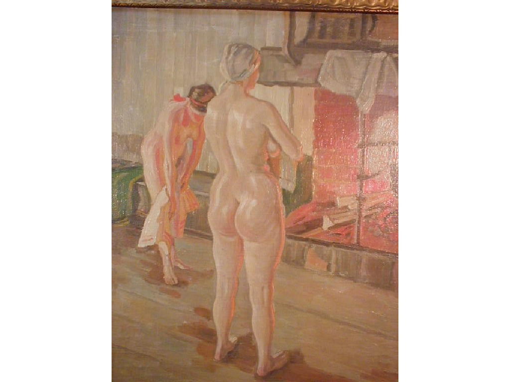 Appraisal: Zorn European room interior with two nude females drying after