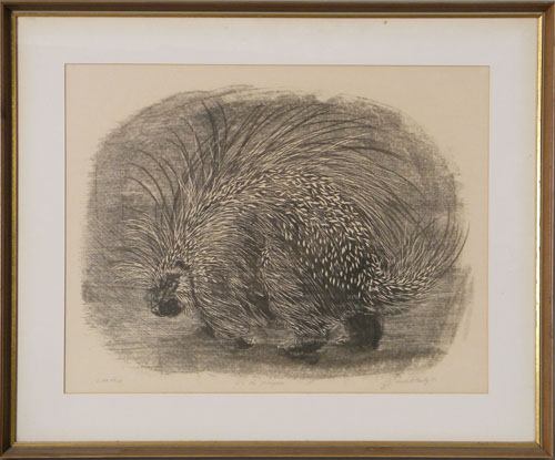 Appraisal: Martha Cawley woodblock titled Iris the Porcupine signed lower right