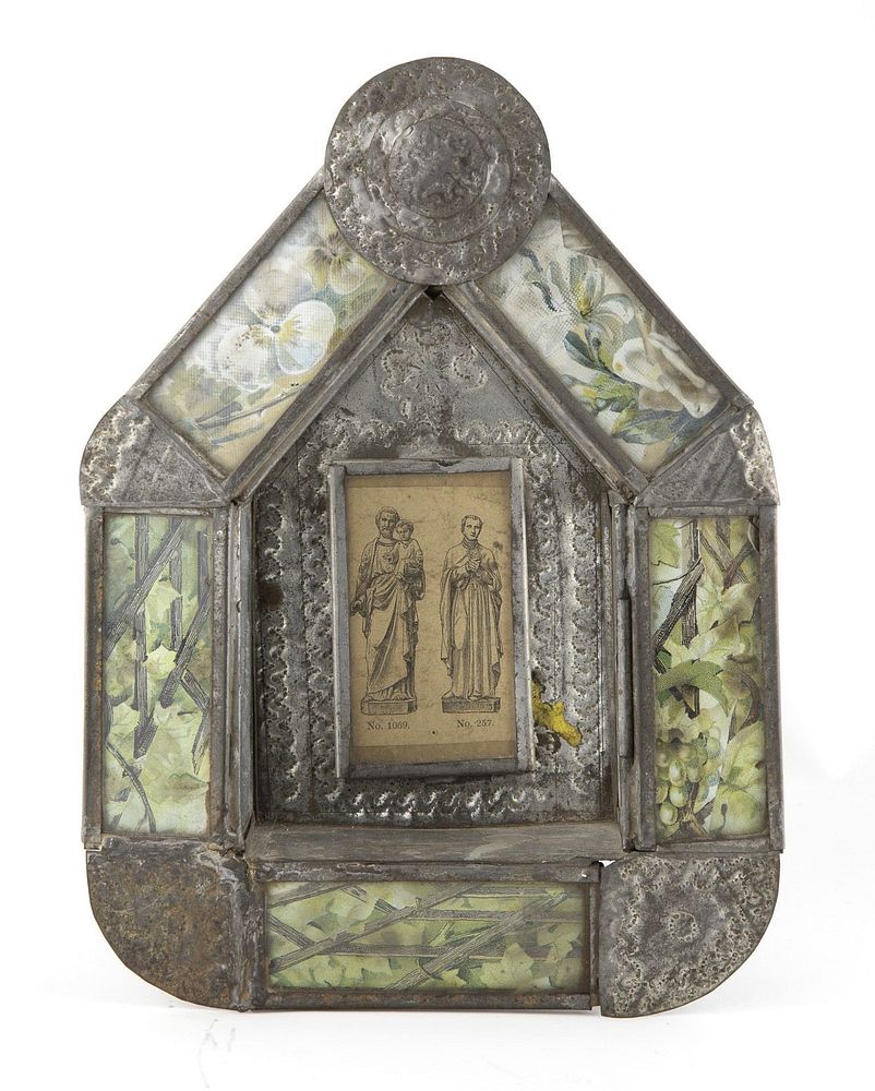 Appraisal: Recessed Tin Nicho with Devotional Print ca Attributed to Jos