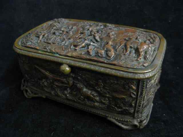 Appraisal: Victorian Brass Copper Dresser Box festive party scene with stag