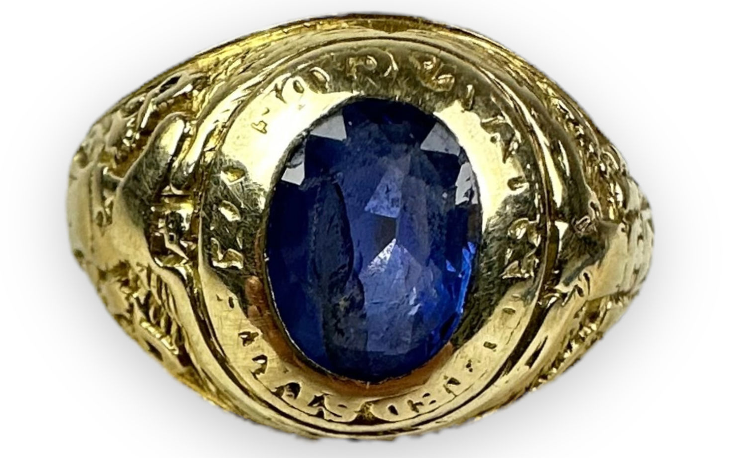 Appraisal: Vintage K Gold Blue Garnet Naval RingSize Weight g Note