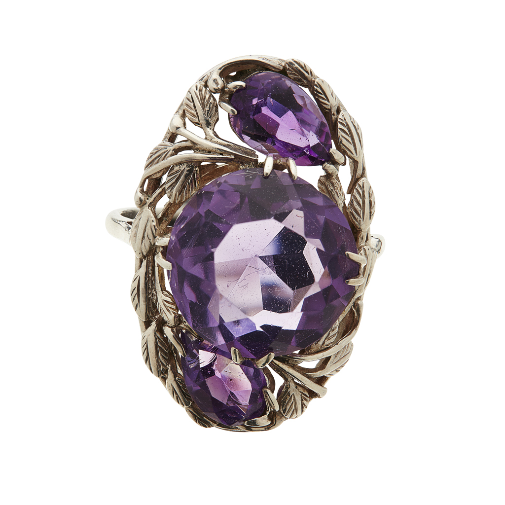 Appraisal: ATTRIBUTED TO BERNARD INSTONE AMETHYST AND WHITE METAL RING EARLY