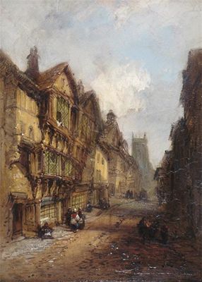 Appraisal: Henry Foley - Figures in a Continental street Signed Oil