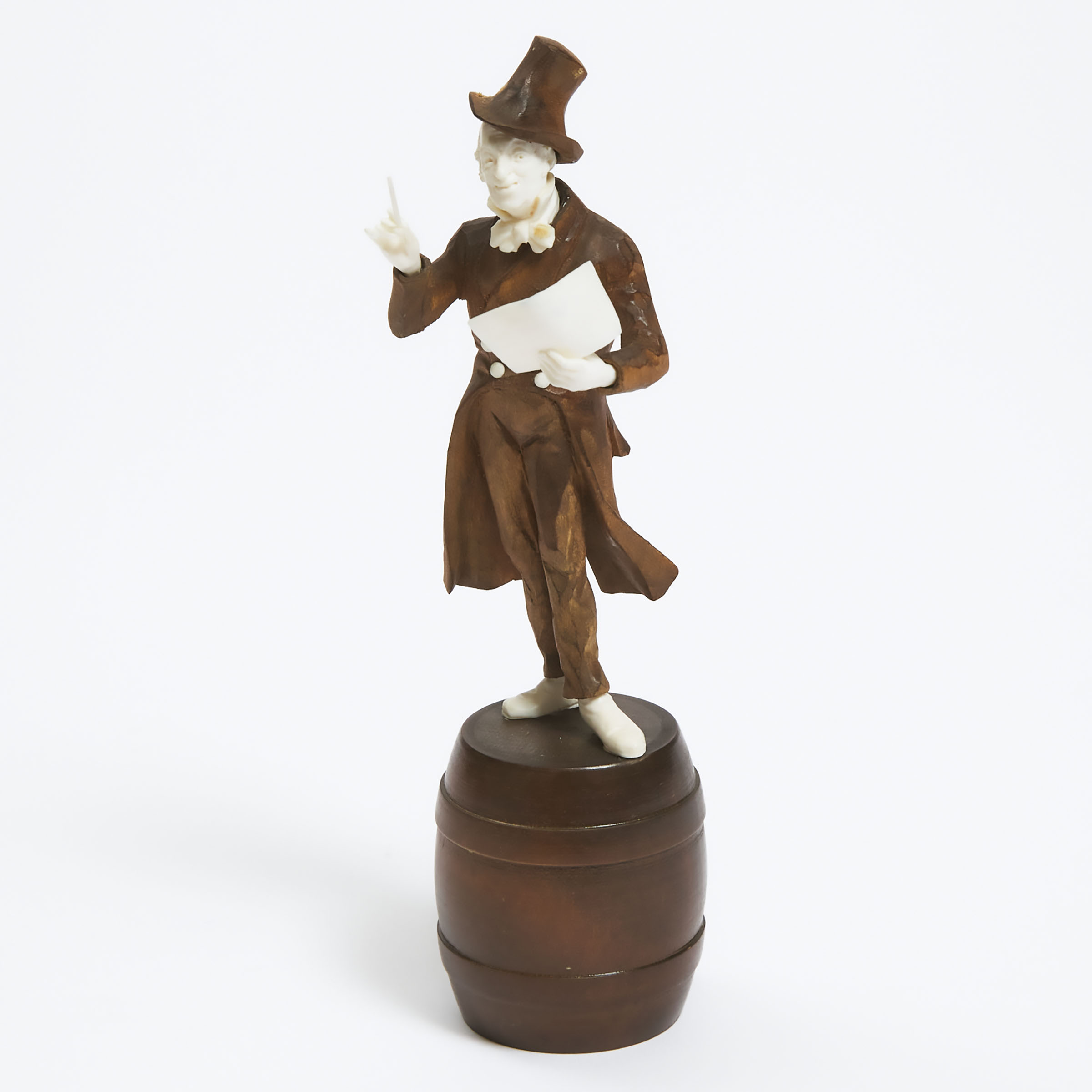 Appraisal: German Carved Walnut and Ivory Figure of a Street Musician