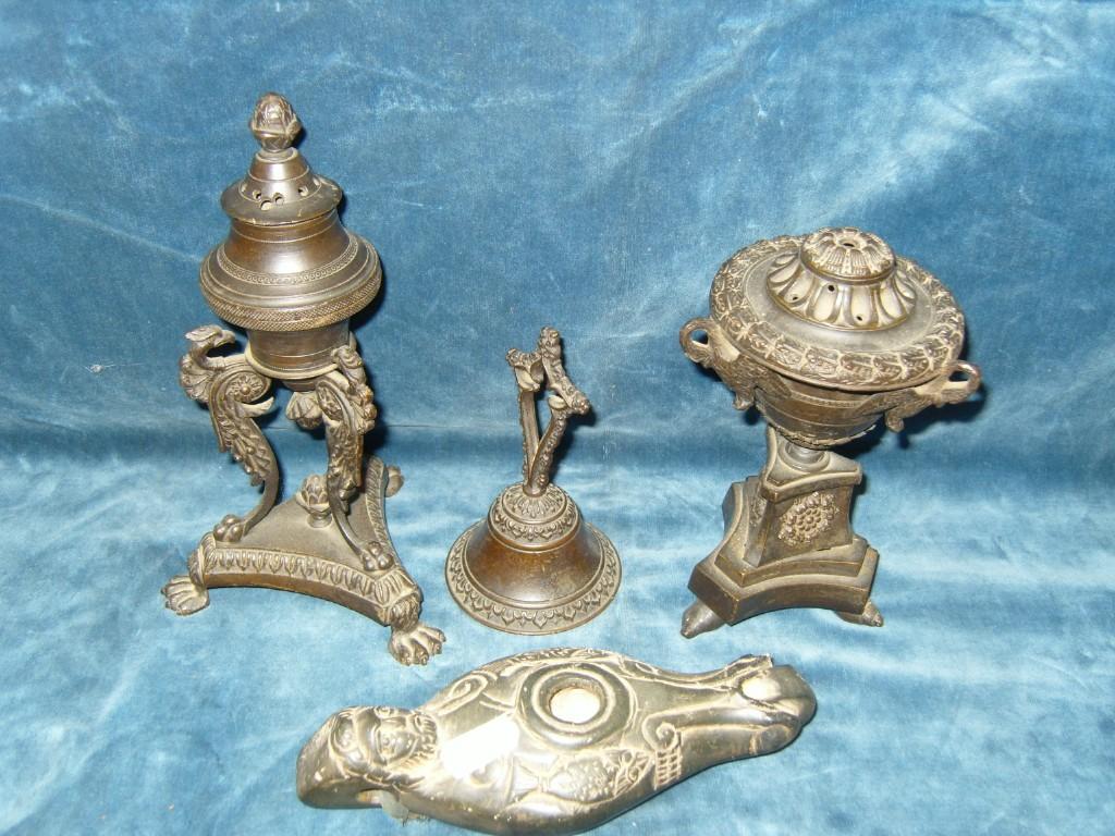 Appraisal: A Regency bronze pastel burner in the form of an