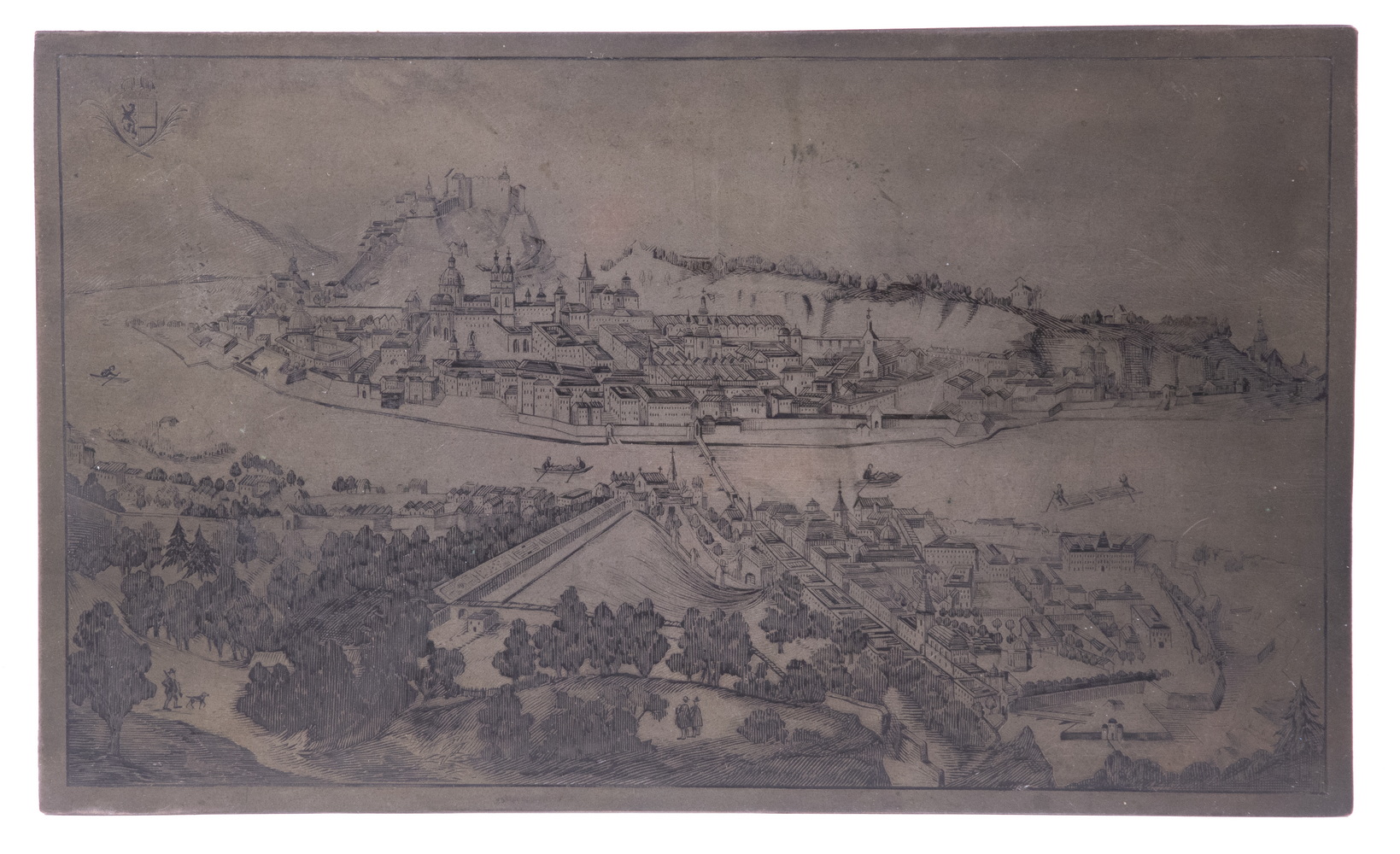 Appraisal: TH C ENGRAVED PRINTING PLATE OF SALZBURG City with Castle