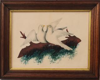 Appraisal: Folk Art Theorem On Paper Depicting Pair Of Doves Folk