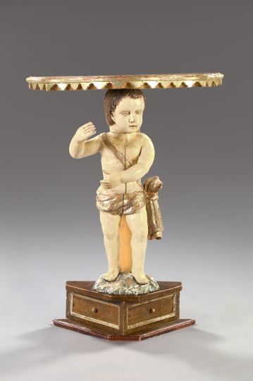 Appraisal: Italian Carved White-Painted Parcel-Silvered and Giltwood Figural Table third quarter