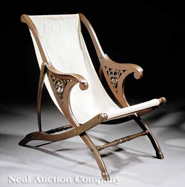 Appraisal: An Eastlake Painted Folding Campaign Chair late th c canvas