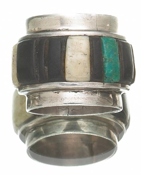 Appraisal: A Hopi ring Charles Loloma the spool-shaped ring with raised