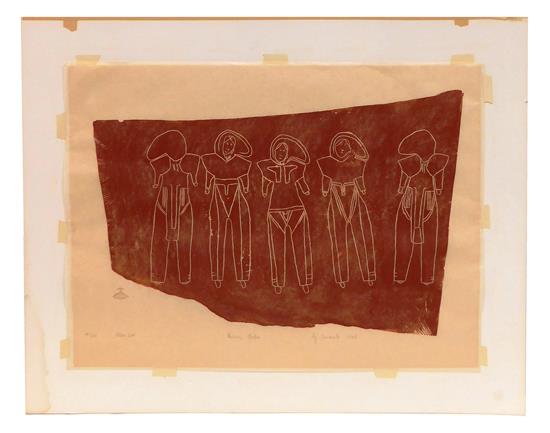 Appraisal: Mid- th C Canadian Inuit stone cut on paper Women