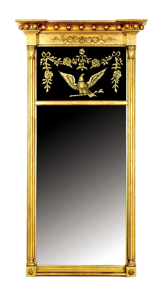 Appraisal: Federal style giltwood and eglomise mirror th century molded cornice