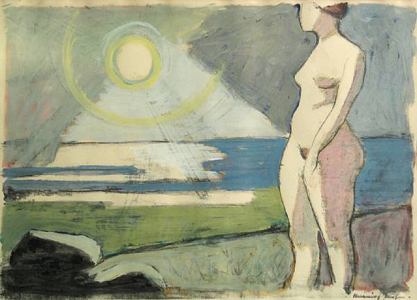 Appraisal: Henning Jensen - Untitled Beach scene with female nude signed