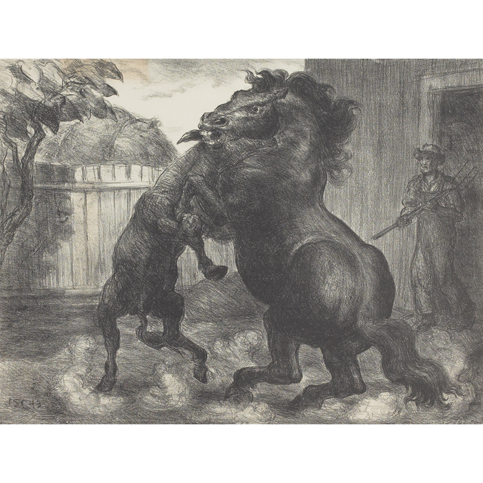 Appraisal: John Steuart Curry American - ''Stallion and Jack Fighting ''