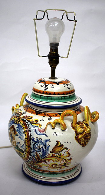 Appraisal: A MAJOLICA TIN GLAZED POTTERY LAMP BASE in the renaissance