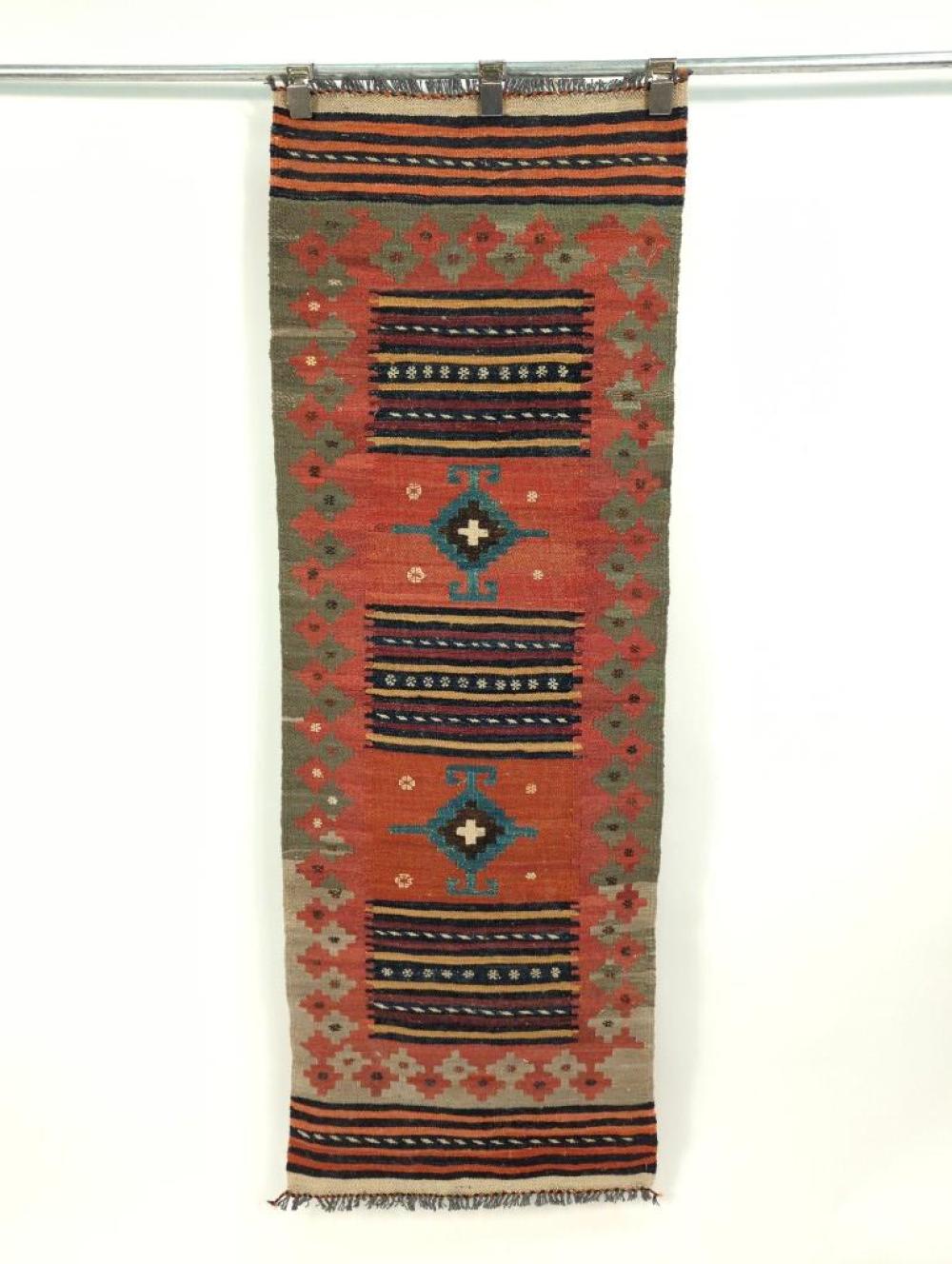 Appraisal: VINTAGE KILIM ESTATE WOVEN RUG RUNNER WITH MULTICOLOR GEOMETRIC SHAPES