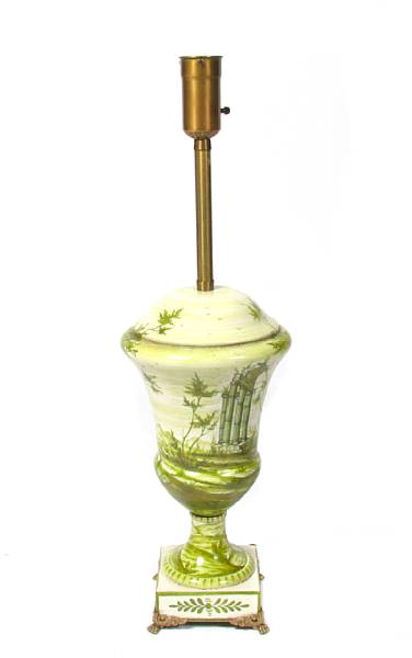 Appraisal: A Continental paint decorated urn form lamp height to finial