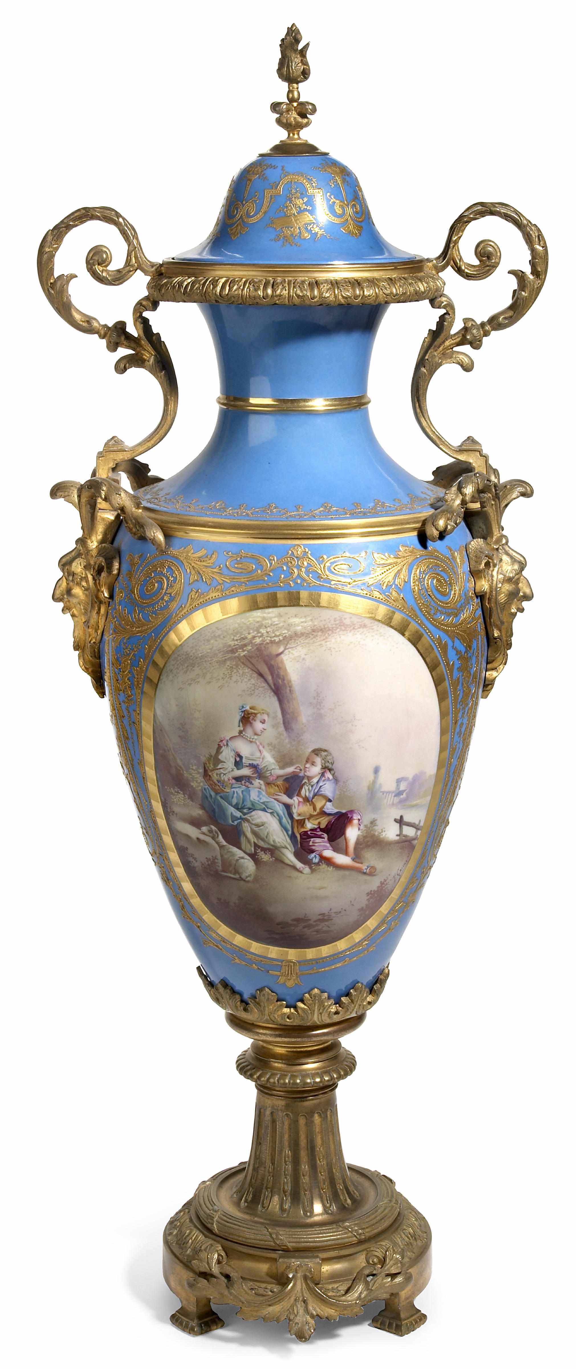 Appraisal: A Svres style gilt bronze mounted porcelain covered vase late