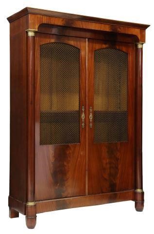 Appraisal: French Empire style flame mahogany bookcase vitrine cabinet th c