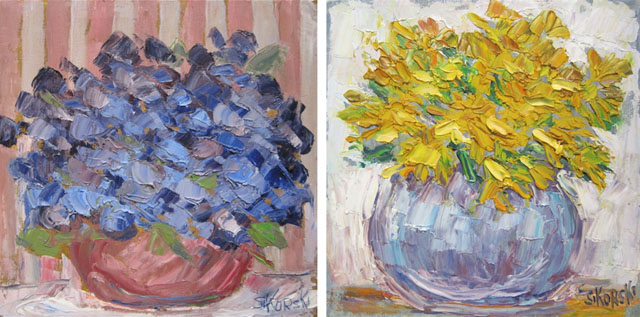 Appraisal: EVA SIKORSKI THREE OIL PAINTINGS California - Still life with